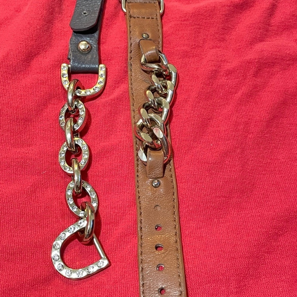2 of Brown Leather and Gold Chain Womens Belt bracelet - Picture 3 of 16